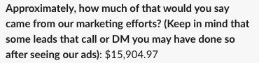 $15,905 attributed to our marketing.