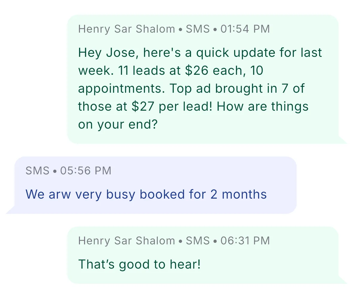 10 appointments in one week. Booked out 2 months.